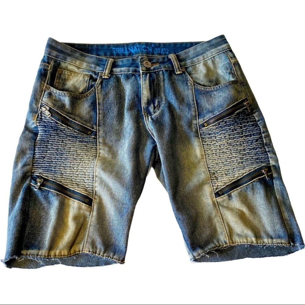 TrillNation Denim Raw Edge Cutoff Streetwear Jean Shorts 32 drip